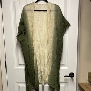 Olive Green and Cream Women's Poncho